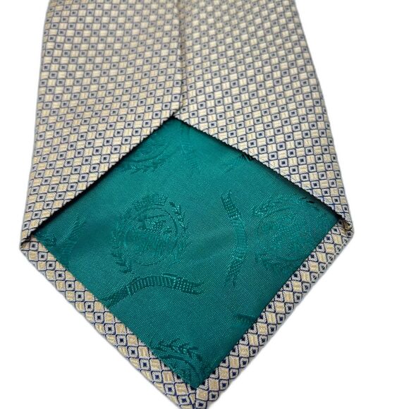 Tommy Hilfiger Yellow Navy Birdseye Dot Print 100% Silk Long Tie - Picture 8 of 10